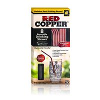 Red Copper 8 Reusable Drinking Straws (4 Straight Straws, 4 Bent Straws) Includes Cleaning Brush!