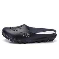 HebeTop◄ Women's Hollow Faux Leather Backless Lazy Loafers Flats Slip On Mules Shoes Walking Slipper Black