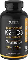Vitamin K2 + D3 with Organic Coconut Oil for Better Absorption | 2-in-1 Support for Your Heart, Bones & Teeth | Vegan Certified, GMO & Gluten Free (60 Veggie Softgels)