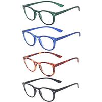 Reading Glasses 4 Pack Retro Round Frame Men and Women Plastic Glasses for Reading (4 Pack Mix Color, 1.5)
