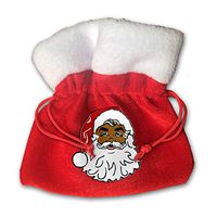 Black African American Santa Claus Merry Christmas Xmas Gift Candy Bags Jewelry Toys Treat Small Tiny Little 6 Inch Miniature Drawstring Reusable Bundle Reusable Carrying
