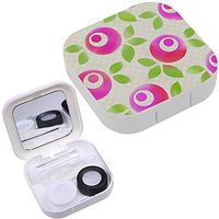 Portable Contact Lens Case Box Travel Kit Mirror + Bottle + Tweezers Container Holder [ Retro Flowers ]
