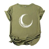 Eoeth Moon Heart Print T-Shirt Women Casual Simple Wild Loose Short Sleeve Tees Tops Blouse Shirts Pullover Tracksuits Green
