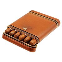 Smoking Set/Cigar Box Can Accommodate 6 Cigar Box Solid Wood Box Cedar Wood Lining Leather Humidifier Constant Temperature and Humidity Portable Men's Gift Box Brown Mute