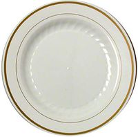 Masterpiece MP91PREM 9" (229 mm) Round Plate (Pack of 120), Ivory Printed Gold