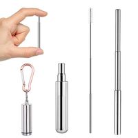 2019 Latest Telescopic Collapsible Metal Straws Reusable Keychain Portable Stainless Steel Straw with Case and Cleaning Brush