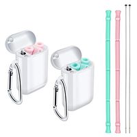 Leipple Reusable Collapsible Straw with Case - Foldable Drinking Straw with Holder - Premium Food-Grade Silicone Straw with Cleaning Brush And Keychain(2 pack)