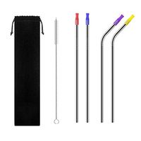 DIGITBLUE Stainless Steel Straws Set of 4 with Clean Brushes for 20 30 Oz Yeti Tumbler Starbucks, FDA Approved Extra Long Metal Drinking Straws, with Silicone Tips (10.5"with silicone)