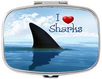 I Love Sharks Custom Silver Stylish, Slim Design Pill Box Holder，Rectangle Medicine Vitamin Organizer Pill case