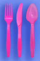 Wow Plastics Inc. Medium Weight Spoon, Fork, Knife - Neon Pink - 3/1000 (3,000/Case)