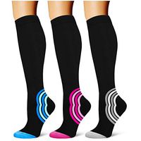 Laite Hebe Compression Socks,(3 Pairs) Compression Sock Women & Men - Best Running, Athletic Sports, Crossfit, Flight Travel (30-blue/Rose Red/Grey, Small - Medium)