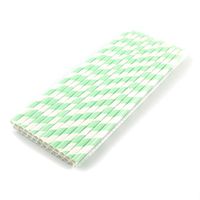 100% Biodegradable Stripes Paper Drinking Straws, Birthday Wedding Party Supplies, (Light Green, Set of 50)