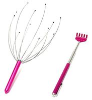 2 Pack Back Scratcher and Scalp Head Massager Set - Bear Claw Retractable Telescoping with Pen Clip - Manual Hand Held Head Massager with 12 Stimulators by Perfect Life Ideas