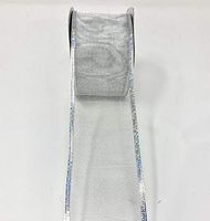 Glittery Silver Wired Ribbons Bundle (2 Rolls, 2.5 inch x 10 Yards Each) w. Solid Silver for Gift Wrapping & Decorating