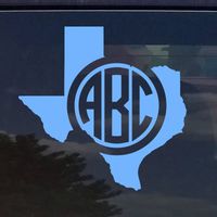 Texas Custom Circle Monogram Initials Vinyl Decal Sticker for Cars YETI Cup Laptop (5"x5", Light Blue)