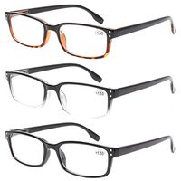 Reading Glasses 3 Pack Spring Hinge Readers for Men and Women Lightweight Rectangular Glasses for Reading (3 Mix, 1.75)