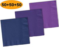 150 Beverage Napkins, Navy blue, Grape Purple, Amethyst - 50 Each Color. 2 Ply Paper Cocktail Napkins. 5" folded, 10" unfolded.