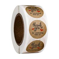 Noblik Kraft Paper Round Thank You for Celebrating with Us Stickers 500Labels/Roll Cute Sticker for Gift Decoration Stationery Sticker