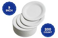 HomeyGear Paper Plates Disposable Everyday Dinnerware 9 Inch White Uncoated 200 Ct
