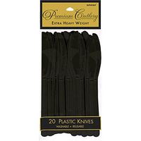 Amscan 8004.10 Reusable Knives Premium Heavy Weight Tableware Party Supply (Pack of 20), 10.5" x 4.2", Black