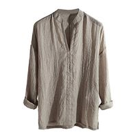 Xia&Han Men's Breathable Long Sleeve Blouse Loose Pullover Solid Color Tops Slim Fit Tee Comfy V Neck Shirts Brown