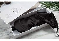 YUNS Advanced 19 Momme Mulberry Silk Sleep Mask Set (with Silk Storage Bag), Both Sides Silk, Pure Mulberry Silk Covered Elastic Band, Big Size 22X10cm, 1pc. (Black+Bag)