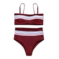 Gojendy Women Two Pieces Bikini Sets Spaghetti Strap Printed High Waist Swimsuit (Red, S)