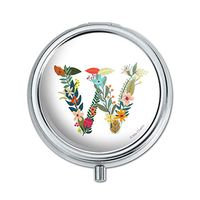 Letter W Floral Monogram Initial Pill Case Trinket Gift Box
