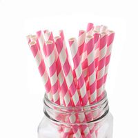 Ipalmay Biodegradable Drinking Paper Straws Assorted Striped Pack of 100, Hot Pink Paper Straw for Baby Shower, Weeding and Parties
