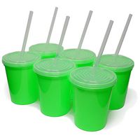Rolling Sands 16oz Reusable Plastic Stadium Lime Green Cups with Lids, 6 Pack, USA Made. BPA-Free Dishwasher Safe Plastic Tumblers and Lids, Includes 6 Reusable Straws