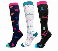 HHMAI Compression Socks,Graduated 20-30 mmHg Knee High Stocking,Best for Running,Medical,Sports,Flight Travels, 3 Pairs (Black Hearts & White Ripple &Ribbon, L/XL)