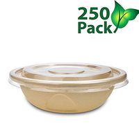 OURhome Bagasse Rice Bowl Disposable Natural Sugarcane Heat Resistant Eco Friendly Paper Alternative Bowls with PET Lid, 250 Pack