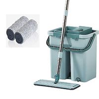 JUYHTY Flat Mop and Bucket System, Self-Concerned Stiffening Bar, Lazy, Hands-Free Flat Mop, Suitable for Home, Office, Etc,A