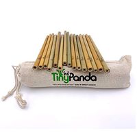 Reusable Bamboo Drinking Straws - Natural Organic Ecofriendly Straws - Set of 15 Straws - Strong and Durable - Including Travel/Storage Pouch - Tiny Panda