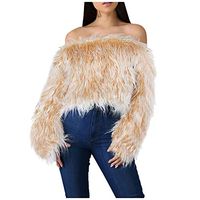 Meikosks Women's Off Shoulder T Shirt Long Sleeves Plush Sweater Blouses Short Tops Club wear Yellow