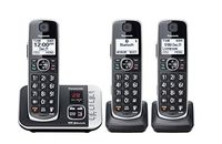 Panasonic Cordless Phone with Link to Cell and Digital Answering Machine, 3 Handsets - Black (KX-TGE663B)