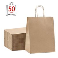 GSSUSA Brown Gift Bags 8x4.75x10.5 50Pcs Kraft Paper Bag,Party Bags,Retail Bags,Shopping Bags,Brown Paper Bags with Handles 100% Recyclable Paper