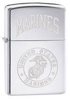 Zippo Lighter: USMC Marines Logo Engraved - High Polish Chrome 79437