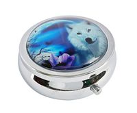 Halulu Wolf Custom Fashion Round Glass Pill Case 2.1 Inch Tablet Holder Storage Bag Wallet