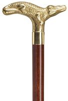 Alligator Solid Cast Brass Handle Cane Color: Walnut