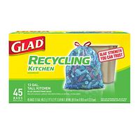 Glad Tall Kitchen Drawstring Recycling Bags - 13 Gallon Blue Trash Bag - 45 Count Each