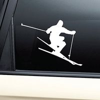 Skier Skiing - Vinyl - 5" tall (Color: WHITE) decal laptop tablet skateboard car windows stickers