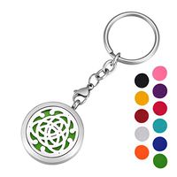 HOUSWEETY Aromatherapy Essential Oil Diffuser Key Chain - Stainless Steel Locket Keychain,11 Refill Pads(Non-Engraving)