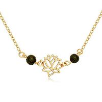 Natural Black Lava Rock Stone Lotus Flower Pendant Necklace for Women Aromatherapy Essential Oil Diffuser Jewelry (Gold)