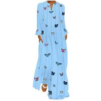 Maxi Dresses for Women Casual Long Sleeve Printed Autumn Ladies Dress Shirt Tops Blouse