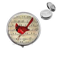 Cardinal Jewelry Cardinal Pill Box Cardinal on Sheet Music,Glass Jewelry Best Friend Pill Box.F146