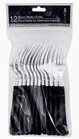 Elegant Silver Disposable Party Utensils Plastic Forks w/ Black Handle, 12 ct ( 1 pack with 12 Forks)