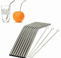 WIN Drinking Straws, Reusable Stainless Steel Metal Straw Set Including 3 Cleaning Brush