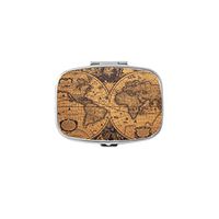 Udoosun Pill Box,World Map Vintage Custom Personlized Rectangular Pill Case Holder Decorative Box Pocket Purse Travel Pill Vitamin Tablet Medicine Case