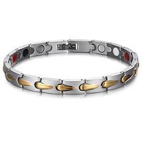 Power 4 Elements Stainless Steel Magnetic Therapy Negative Ions Germanium Link Bracelet for Arthritis Pain Relief Anti-Radiation Men Women(Imported,3000 Gauss Each Link)